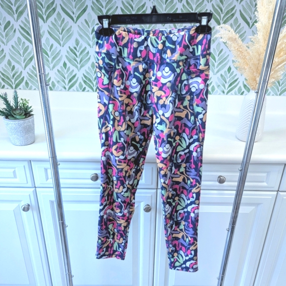 Girl's Black Shapes Pocket Leggings Tek Gear XL 14/16